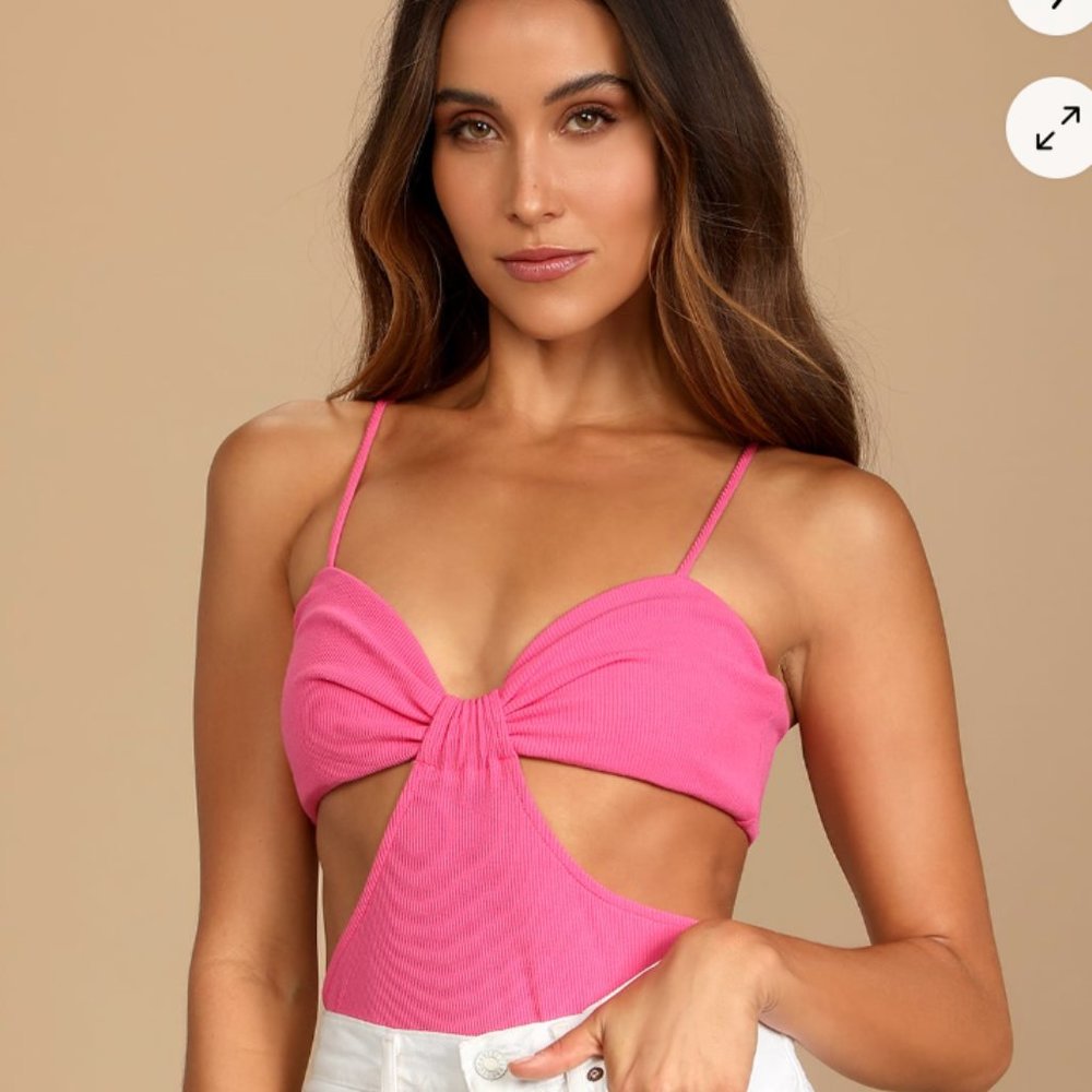 Lulus Bet On Yourself Hot Pink Ribbed Cutout Sleeveless Bodysuit